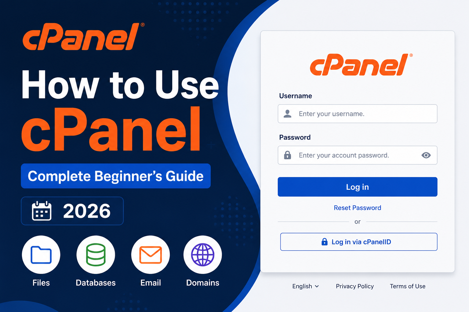 cPanel login screen with username and password fields