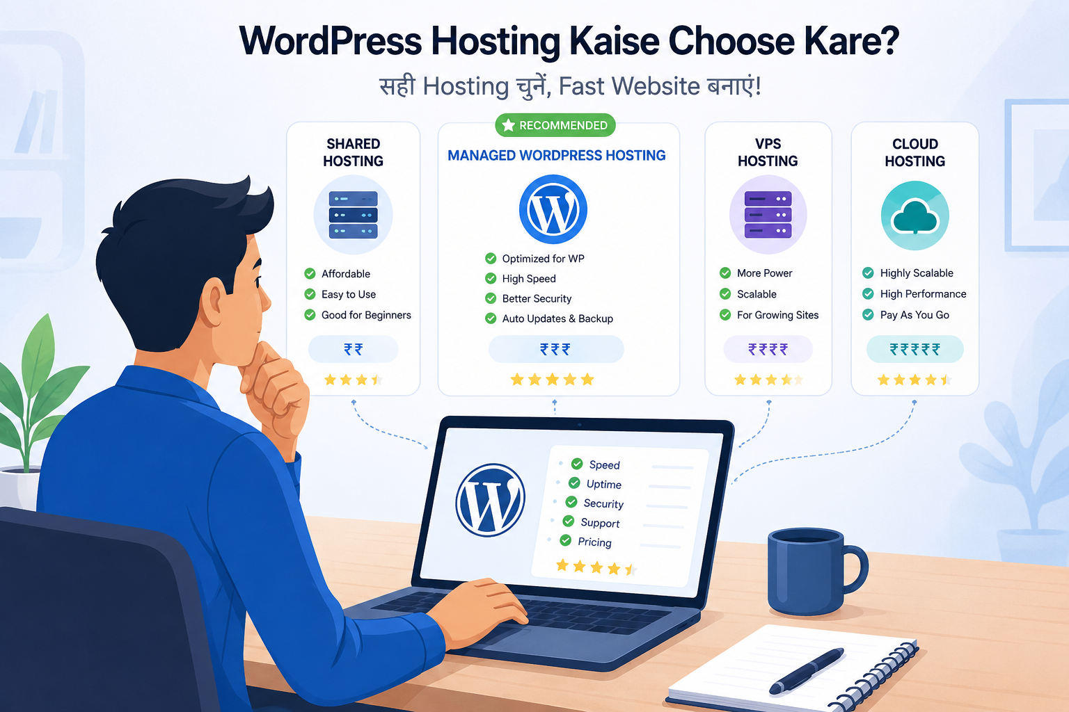 WordPress hosting choose karne ka concept dikhata hua illustration