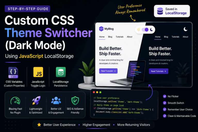 How to Build a Custom CSS Theme Switcher (Dark Mode) Using JavaScript LocalStorage
